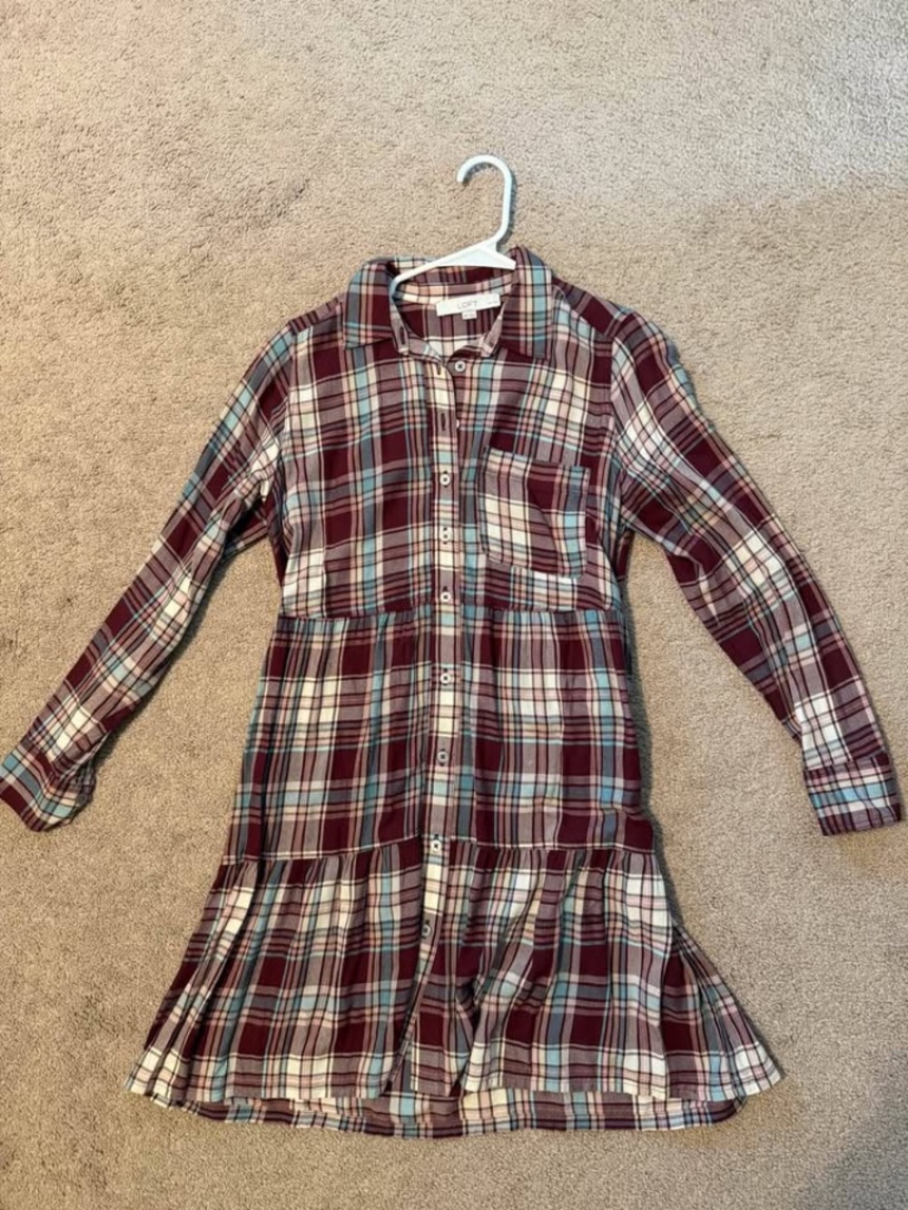 LOFT Plaid Tiered Shirt Dress